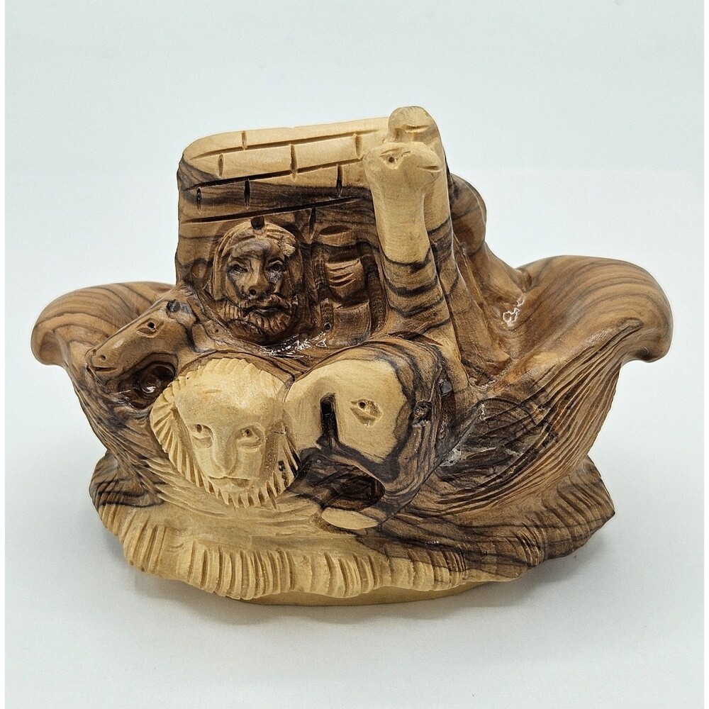 Noah's Ark Olive Wood Hand Carved Figure Statue Finely Detailed - Jerusalem